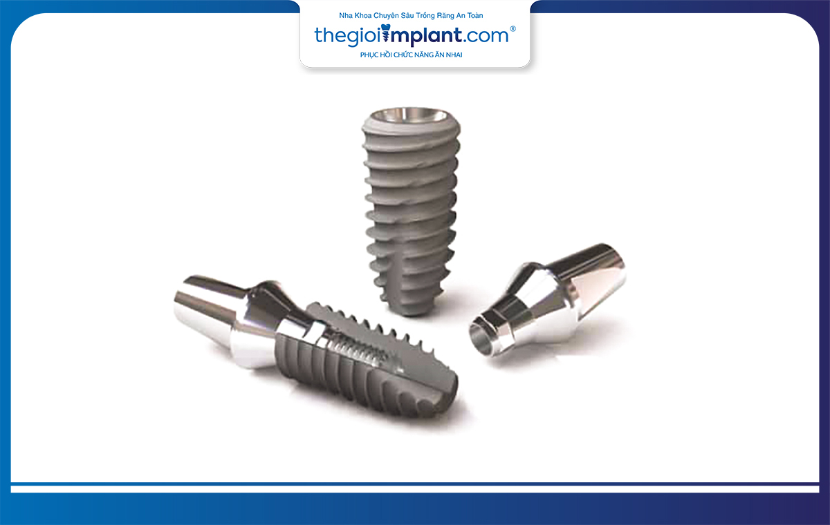 Trụ implant Biotem được thiết kế dạng ren xoắn dọc thân trụ