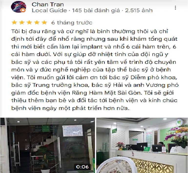 Review, đánh giá của khách hàng về bệnh viên Răng Hàm Mặt Sài Gòn