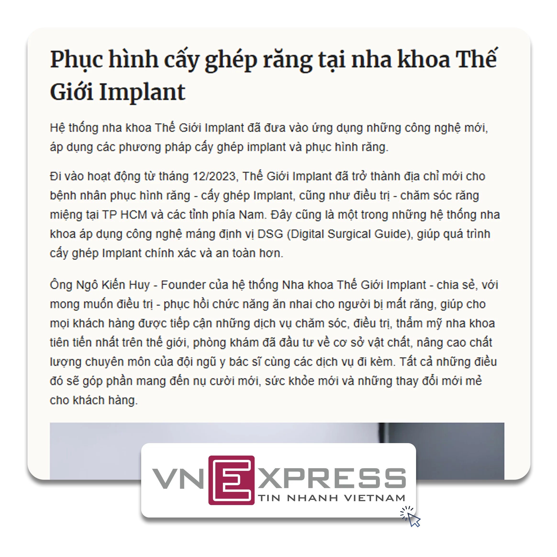 VnExpress viết về Thegioiimplant.com