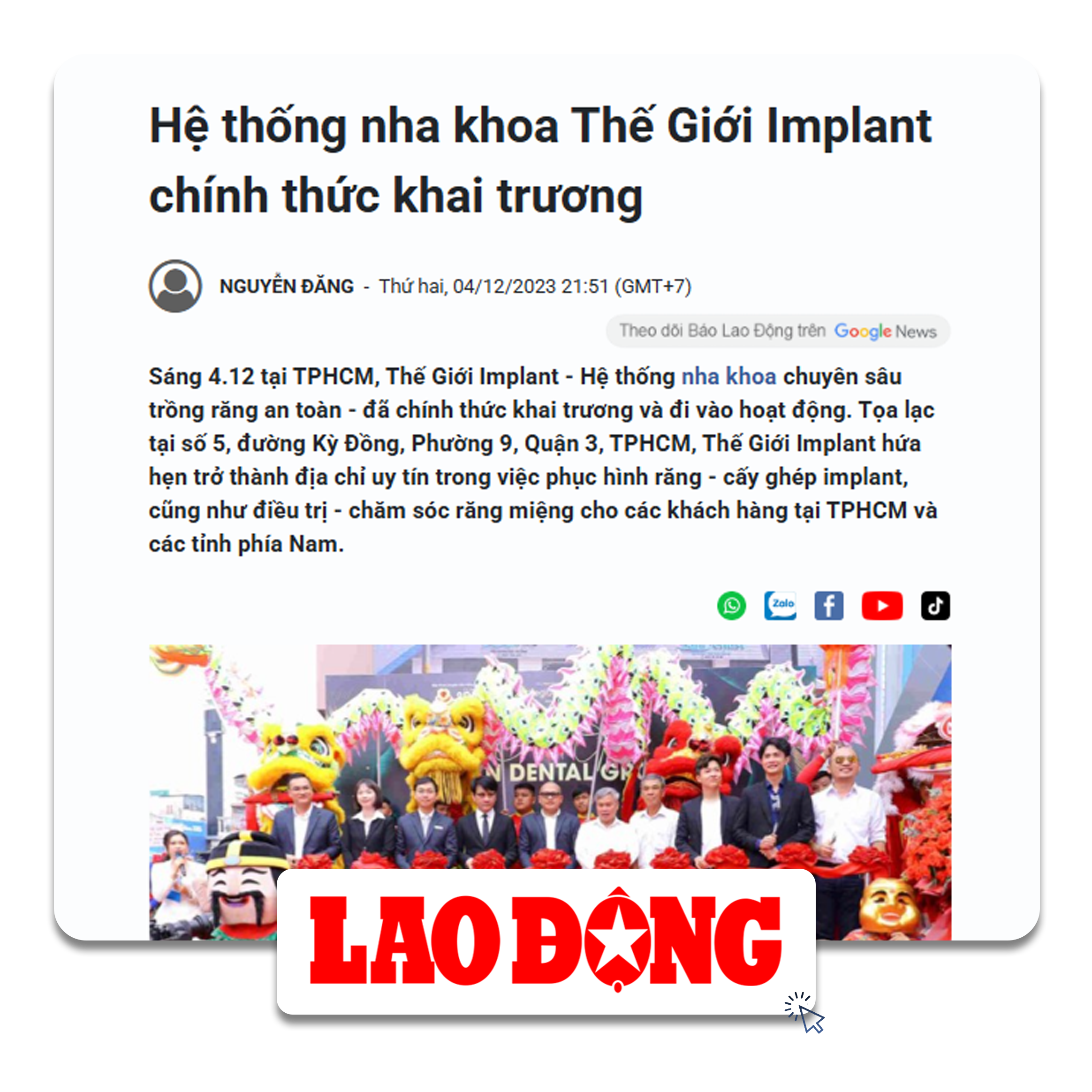 Báo Lao Động viết về San Dentist