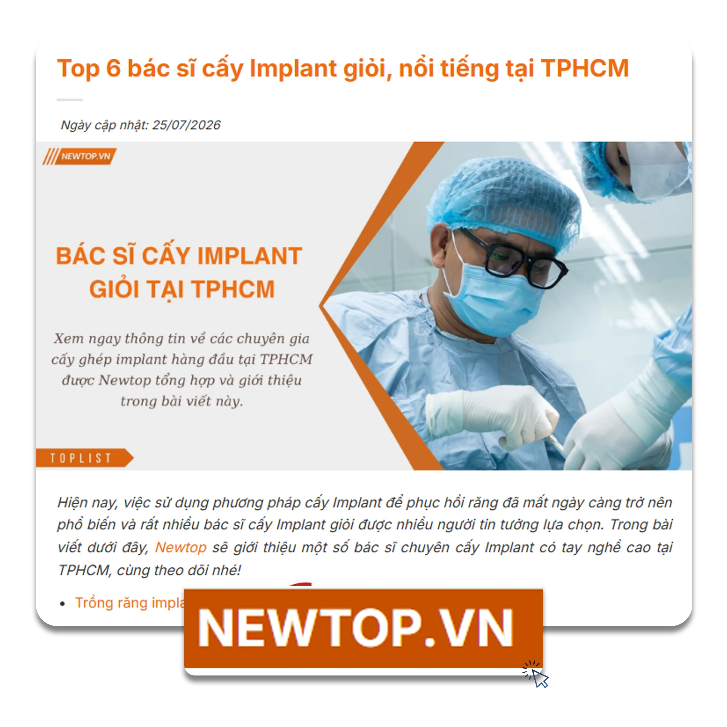 Newtop.vn viết về Thegioiimplant.com